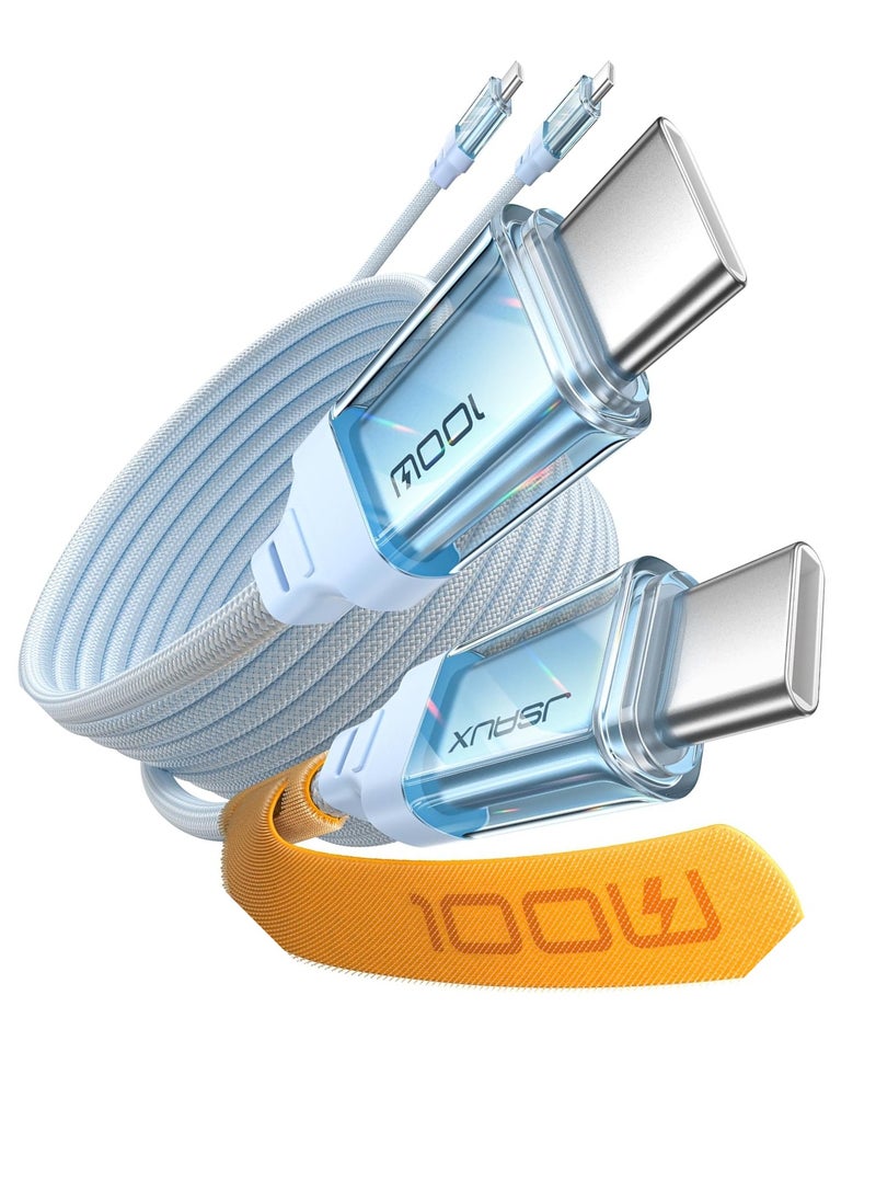 JSAUX - 100W USB C to USB C Cable [1-Pack 6.6FT], Type C Fast Charging Cable Compatible with iPhone 16/16 Plus/16 Pro Max/iPhone 16e, iPhone 15 Series, Galaxy S25/S24/S23/S22, MacBook, iPad, Pixel- light Blue - Image 1