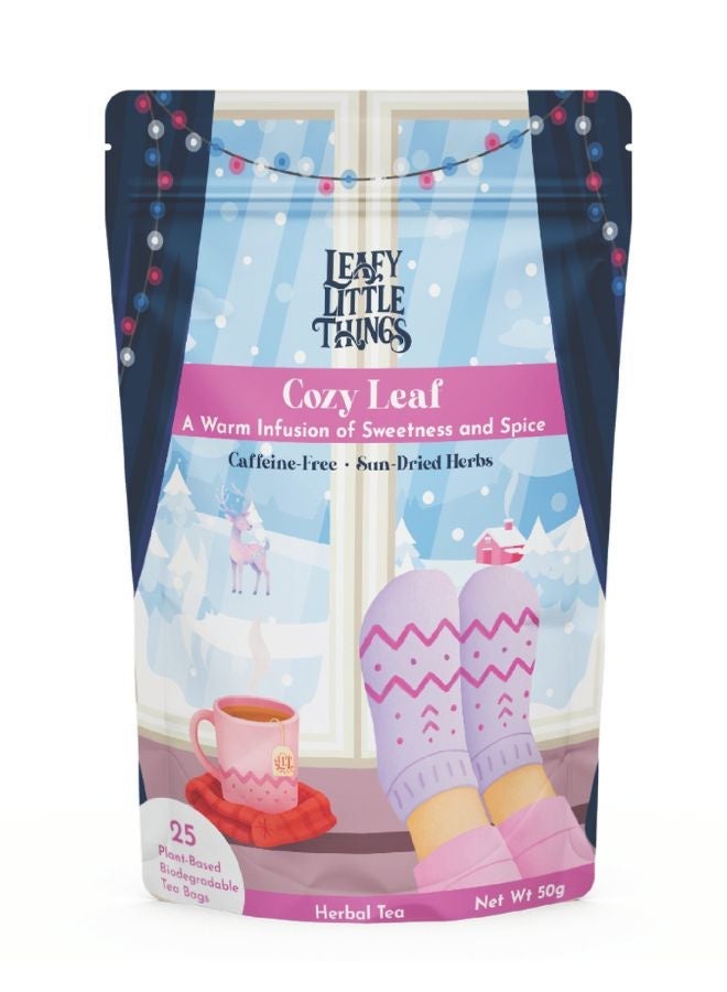 LEAFY LITTLE THINGS Cozy Leaf Herbal Tea Bags | Caffeine-Free Calming Relaxation Tea with Sweet & Spiced Notes | 0 Calories |25 Tea Bags - Image 1