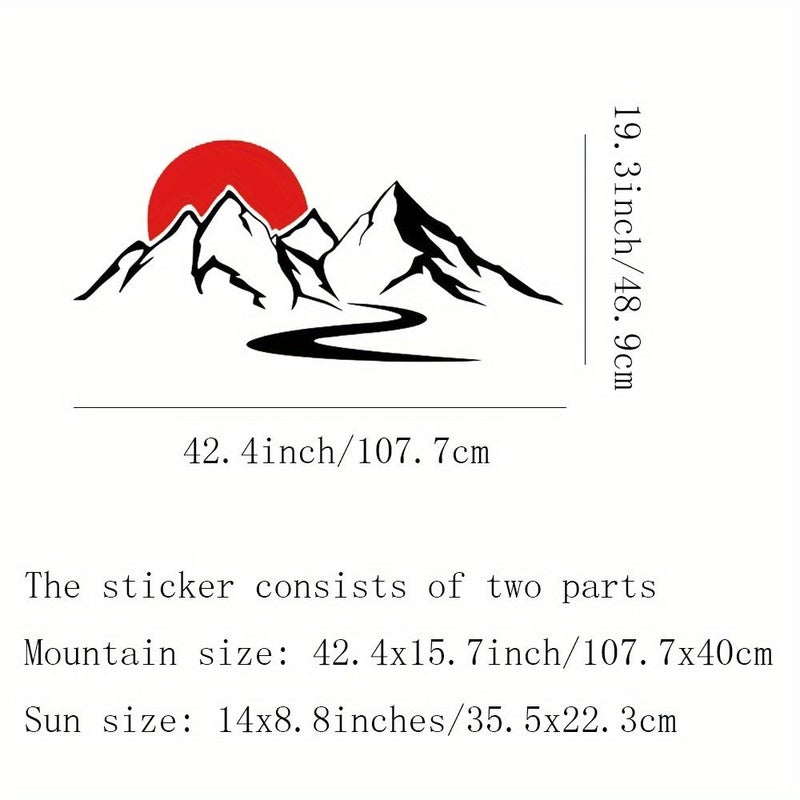 42 4 × 19 3 بوصة ملصق فينيل رسومي لمغامرة غروب الشمس في الجبال والنهر باللونين الأسود والأحمر قابل للإزالة للنافذة الخلفية والأمامية للسيارة - Image 2