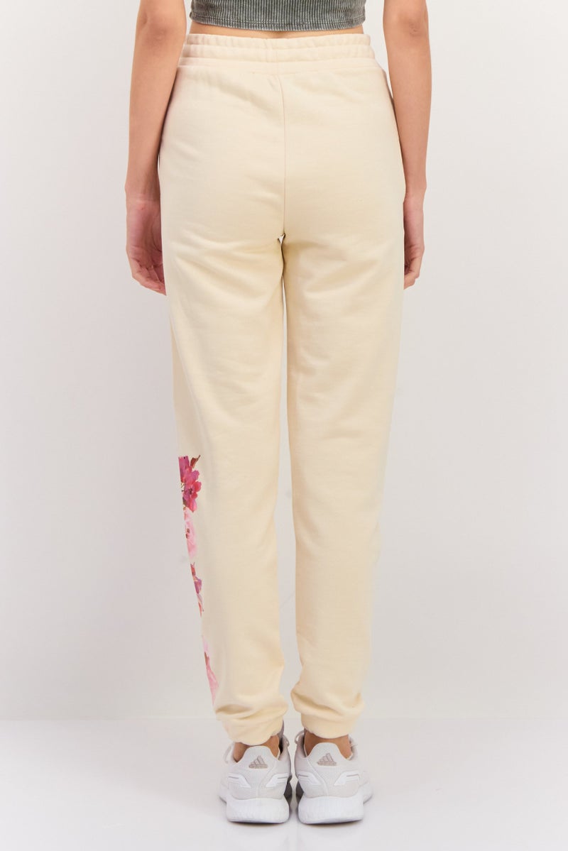 GUESS Women Regular Fit Floral Printed Sweatpants, Beige Combo - Image 3