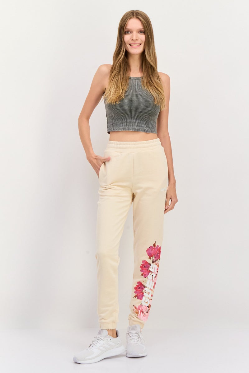 GUESS Women Regular Fit Floral Printed Sweatpants, Beige Combo - Image 4
