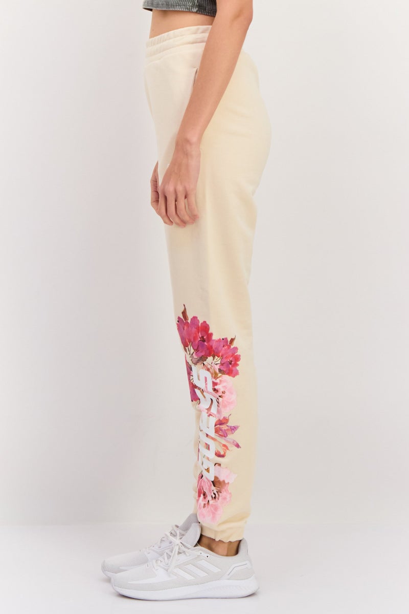 GUESS Women Regular Fit Floral Printed Sweatpants, Beige Combo - Image 2