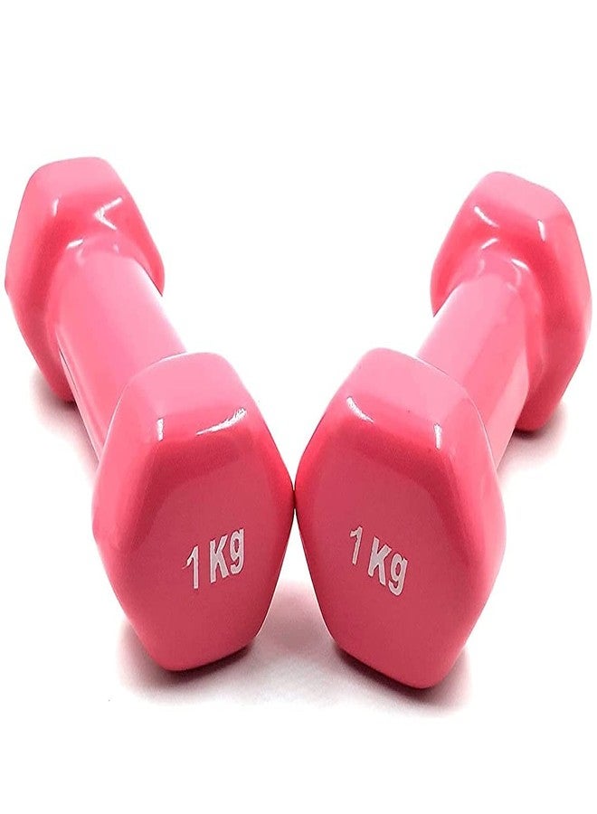 GYMINGWORLD Gyming World® (1 kg x 2 = 2 kg) Vinyl coated multicolour Hex dumbbells (1 pair) Imported choice for home and gym workout - Image 1