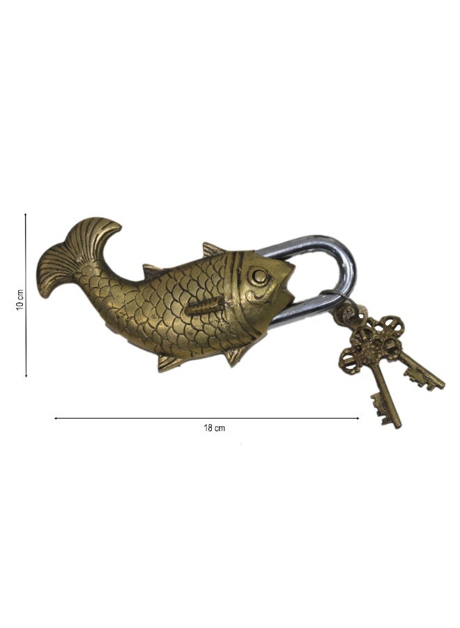 Latas Brass Fish Lock Padlock, Fish Shaped Lock, Vintage Handmade Antique Design Lock,Unique Collectible Combination Door Security Lock with 2 Key-A01 - Image 2