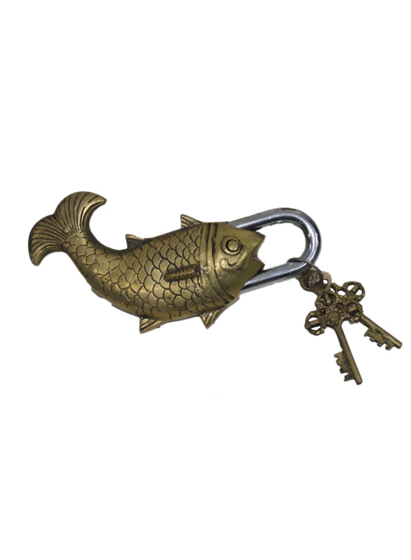 Latas Brass Fish Lock Padlock, Fish Shaped Lock, Vintage Handmade Antique Design Lock,Unique Collectible Combination Door Security Lock with 2 Key-A01 - Image 3