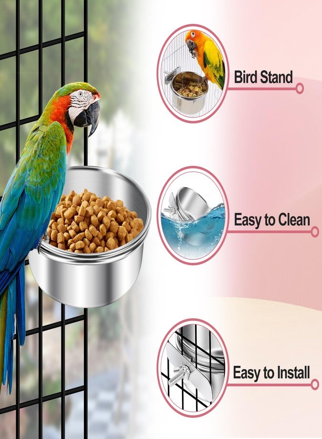 ToLanbbt 8 Pcs Stainless Steel Bird Food Bowls Bird Water Bowls with Clamp Holder, Parrot Feeding Dish Cups Parrot Cage Coop Feeders for Cockatiel Conure Budgie Parakeet Macaw Lovebird Small Animal, S - Image 4