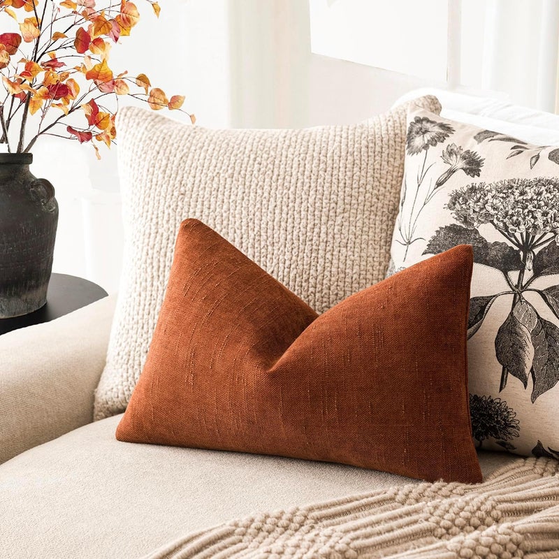 Foindtower Pack of 2 Soft Textured Throw Decorative Pillow Covers Lumbar Accent Solid Cushion Cover Cozy Farmhouse Pillow Case with Zipper for Couch Sofa Bed Living Room 12x20 Inch, Burnt Orange - Image 5