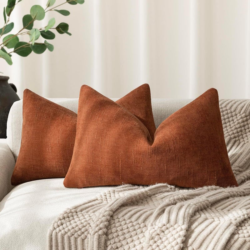 Foindtower Pack of 2 Soft Textured Throw Decorative Pillow Covers Lumbar Accent Solid Cushion Cover Cozy Farmhouse Pillow Case with Zipper for Couch Sofa Bed Living Room 12x20 Inch, Burnt Orange - Image 1