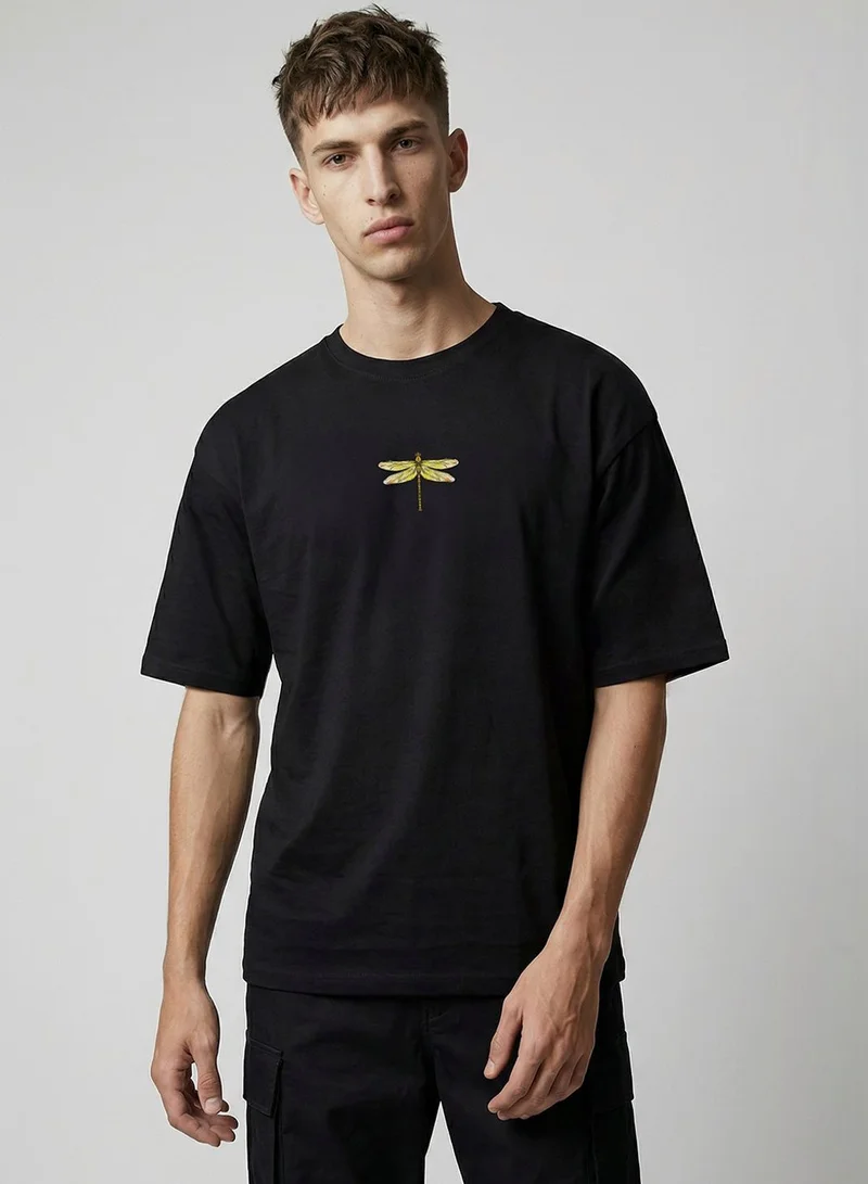 دينيس لينغو Black 100% Cotton Printed Regular Fit T-Shirt For Men