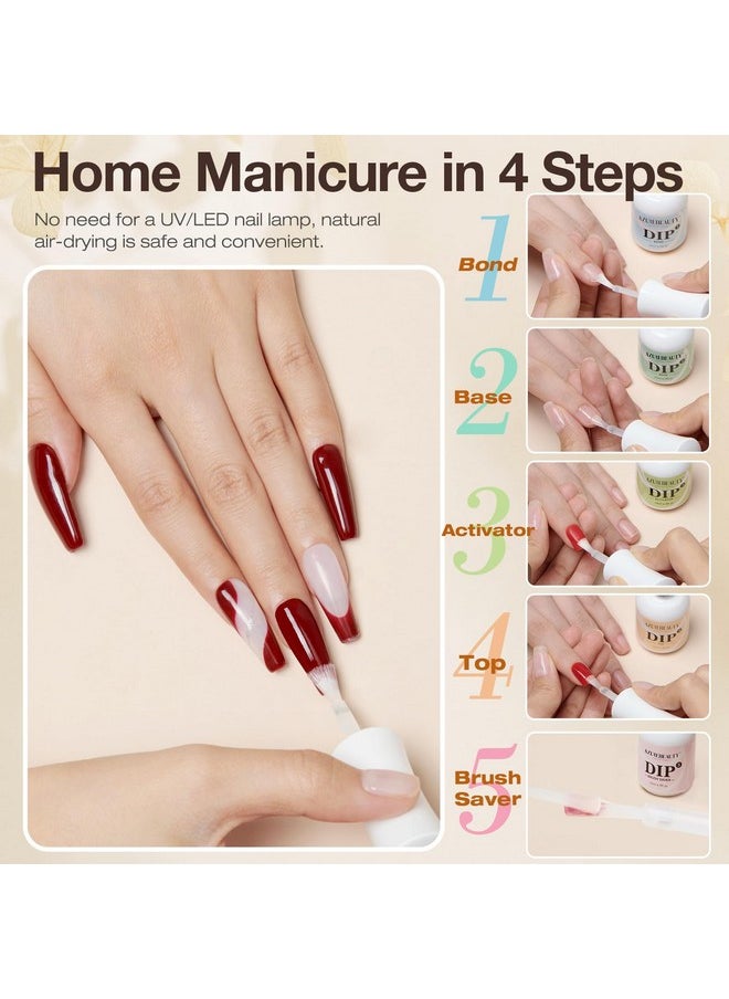 AZUREBEAUTY 5+3 Pcs Dip Powder Liquid Set 15Ml0.5Oz Large Capacity Dipping Powder Base & Top Bond Activator Brush Saver For Dip Powder Nail Kit Salon Home No Nail Lamp Needed  - Image 5