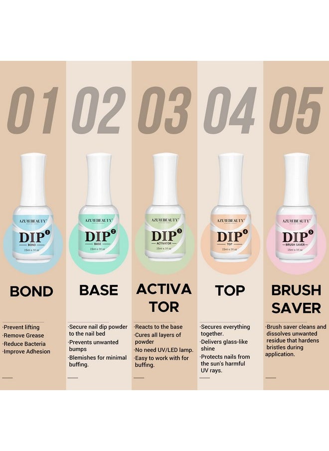 AZUREBEAUTY 5+3 Pcs Dip Powder Liquid Set 15Ml0.5Oz Large Capacity Dipping Powder Base & Top Bond Activator Brush Saver For Dip Powder Nail Kit Salon Home No Nail Lamp Needed  - Image 4
