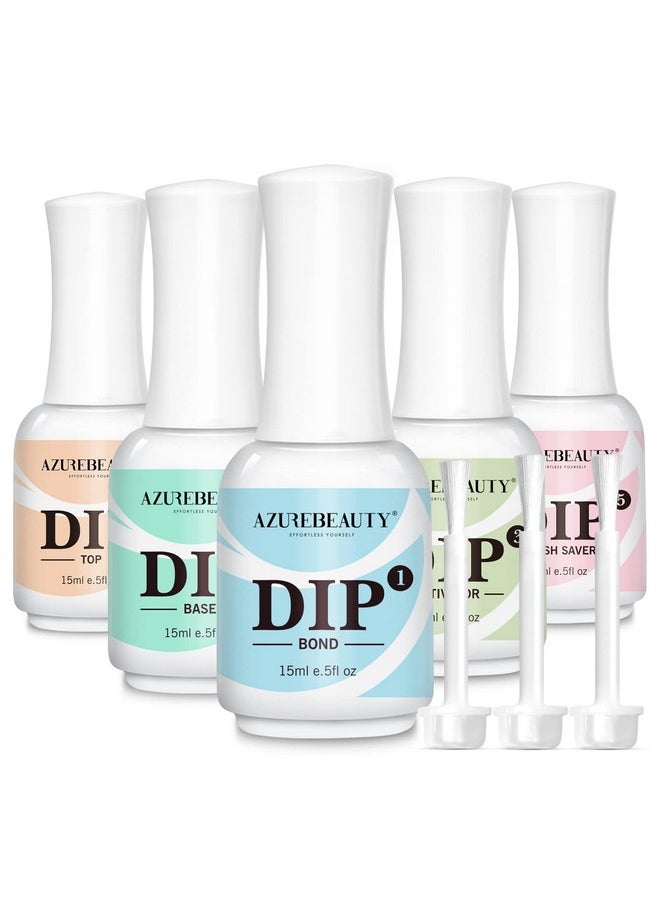 AZUREBEAUTY 5+3 Pcs Dip Powder Liquid Set 15Ml0.5Oz Large Capacity Dipping Powder Base & Top Bond Activator Brush Saver For Dip Powder Nail Kit Salon Home No Nail Lamp Needed  - Image 1