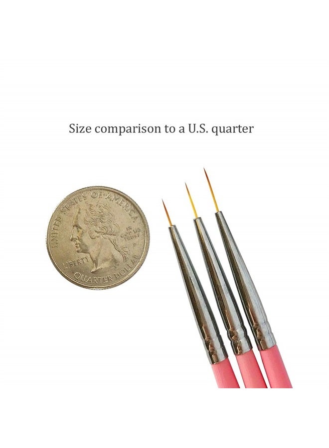 Winstonia Super Fine Nail Art Brush Set for Thin Lines, Tiny Details, Fine Drawing, Delicate Coloring. 3 pcs Brushes Kit - BERRY WINE - Image 1