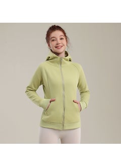 Generic Thickened Fleece-Lined Hooded Yoga Jacket Slimming Milk Silk Outerwear Casual Warm Sports Top For Women Green 