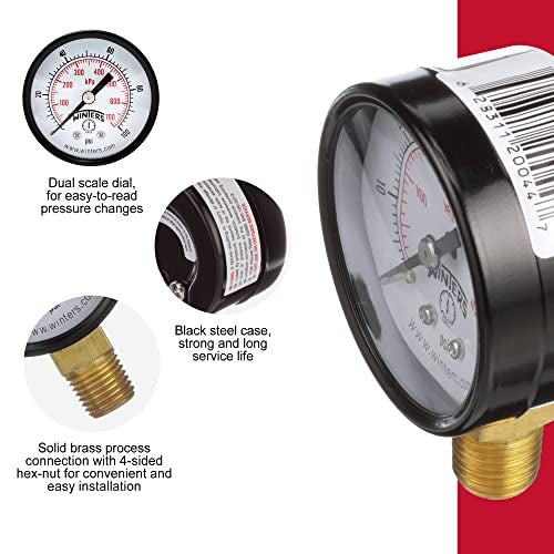 Winters Instruments Winters 2 inch Dial Size, Multi Function Economy Utility Dry Pressure Gauge, Brass Internals, Black Steel Case, Dual Scale 0-100 psi/kPa, 3-2-3% Accuracy, 1/4 inch NPT Bottom Mount, Pressure Gauge - Image 5