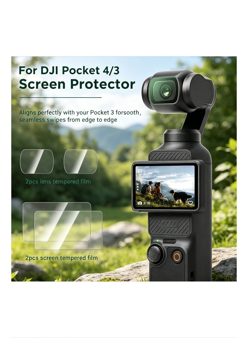 4-Pack Screen and Lens Protector for DJI Pocket 4 / Pocket 3, 9H Hardness Tempered Glass, Anti-Fingerprint & Oleophobic Coating, High Transmittance, Sensitive Touch, Scratch Resistant Accessories for Osmo Pocket 3 / Pocket 4 - Image 3