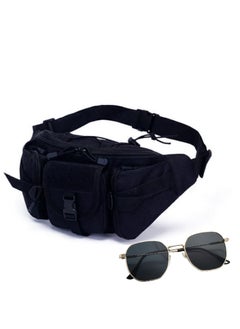 Generic Men's Outdoor Tactical Belt Bag, Waterproof Hip Belt Bag for Hiking, Mountaineering and Metal Sunglasses 2-Piece Set  - Image 1