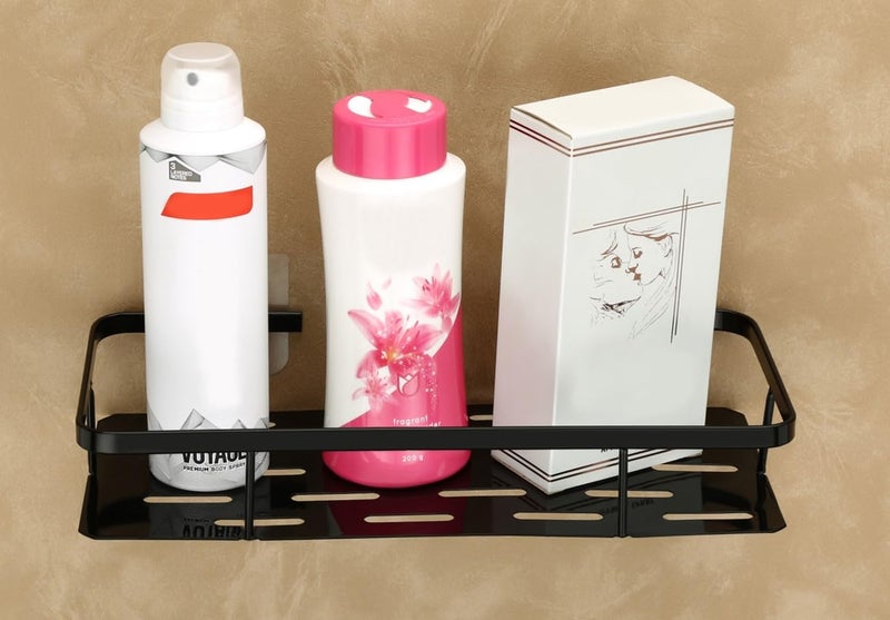 ROXA Wall Mounted Self-Adhesive Bathroom Shelf/Kitchen Rack & Holder/Soap Holder/Storage Organizer Rack - Bathroom Accessories (Material- Metal Powder Coated Finish, Black, Pack of 1) (Black) - Image 2