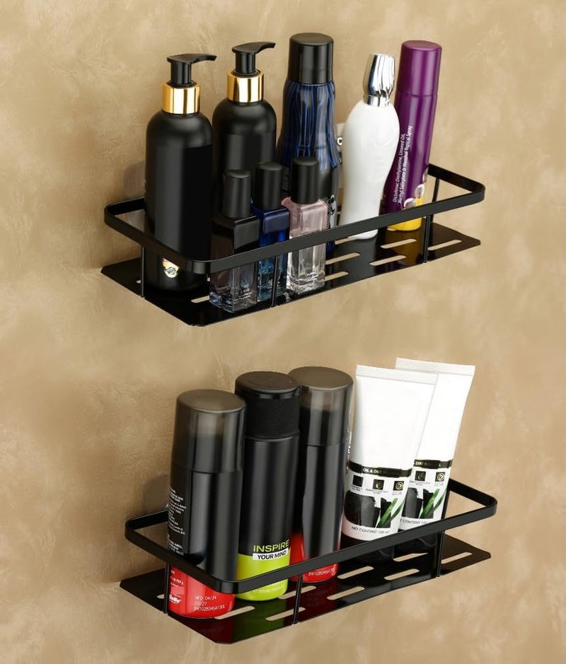 ROXA Wall Mounted Self-Adhesive Bathroom Shelf/Kitchen Rack & Holder/Soap Holder/Storage Organizer Rack - Bathroom Accessories (Material- Metal Powder Coated Finish, Black, Pack of 1) (Black) - Image 4
