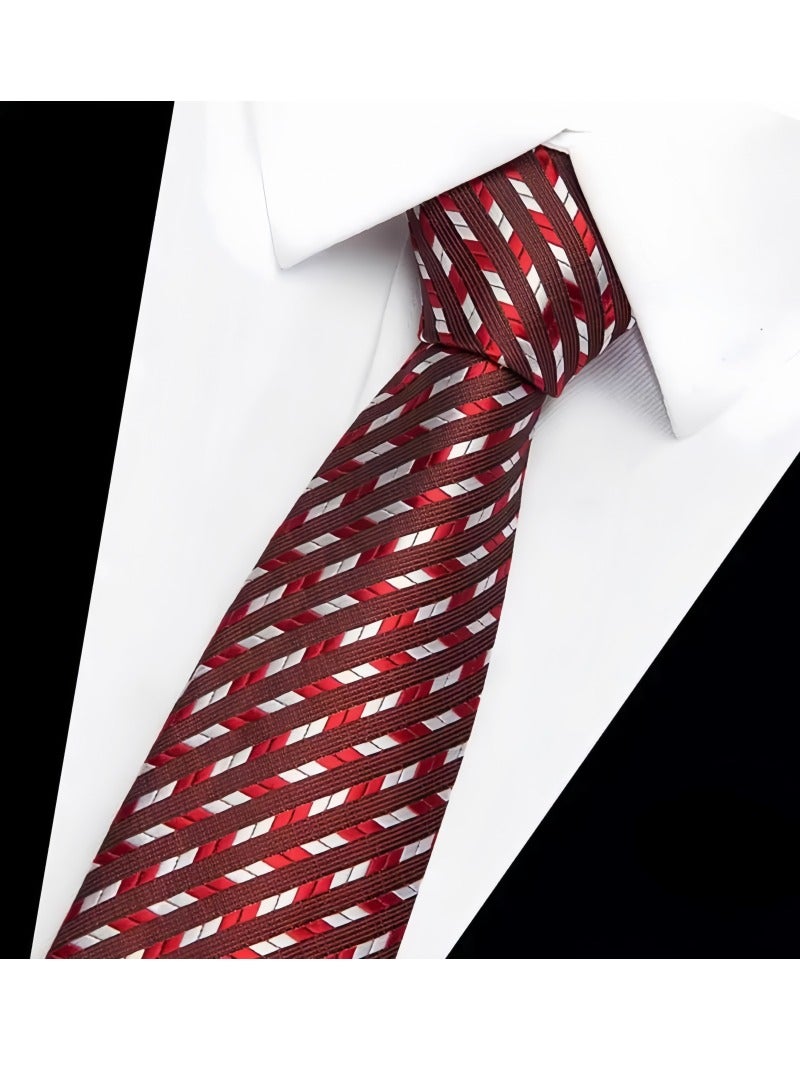 Men's Formal Necktie, Classic Striped Design for Weddings & Formal Events, Elegant Textured Fabric Ties for Shirt and Suit-Red 