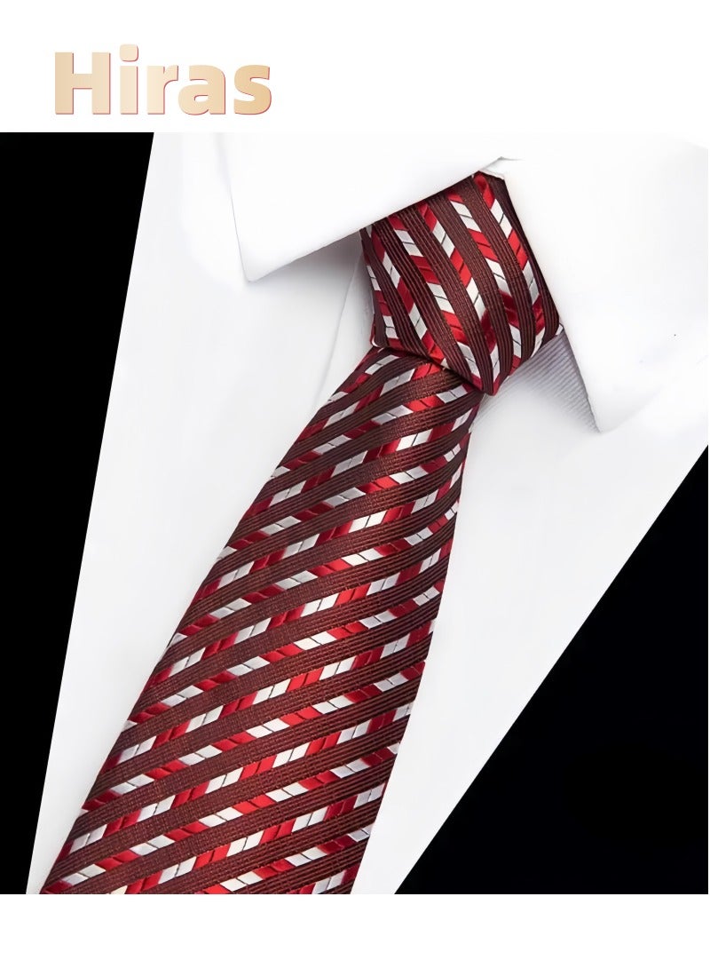 Hiras Men's Formal Necktie, Classic Striped Design for Weddings & Formal Events, Elegant Textured Fabric Ties for Shirt and Suit-Red - Image 1