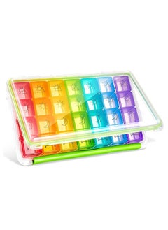 Weekly Pill Organizer 4 Times a Day, Box 7 Day with Separate Container for Travel, Portable Case Medication, Vitamins, Fish Oil and Supplements(Clear Green)