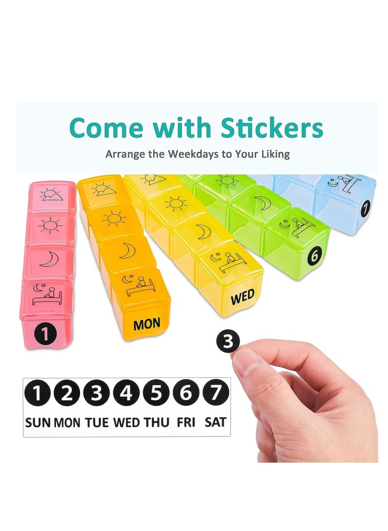 SYOSI - Weekly Pill Organizer 4 Times a Day, Box 7 Day with Separate Container for Travel, Portable Case Medication, Vitamins, Fish Oil and Supplements(Clear Green) - Image 1