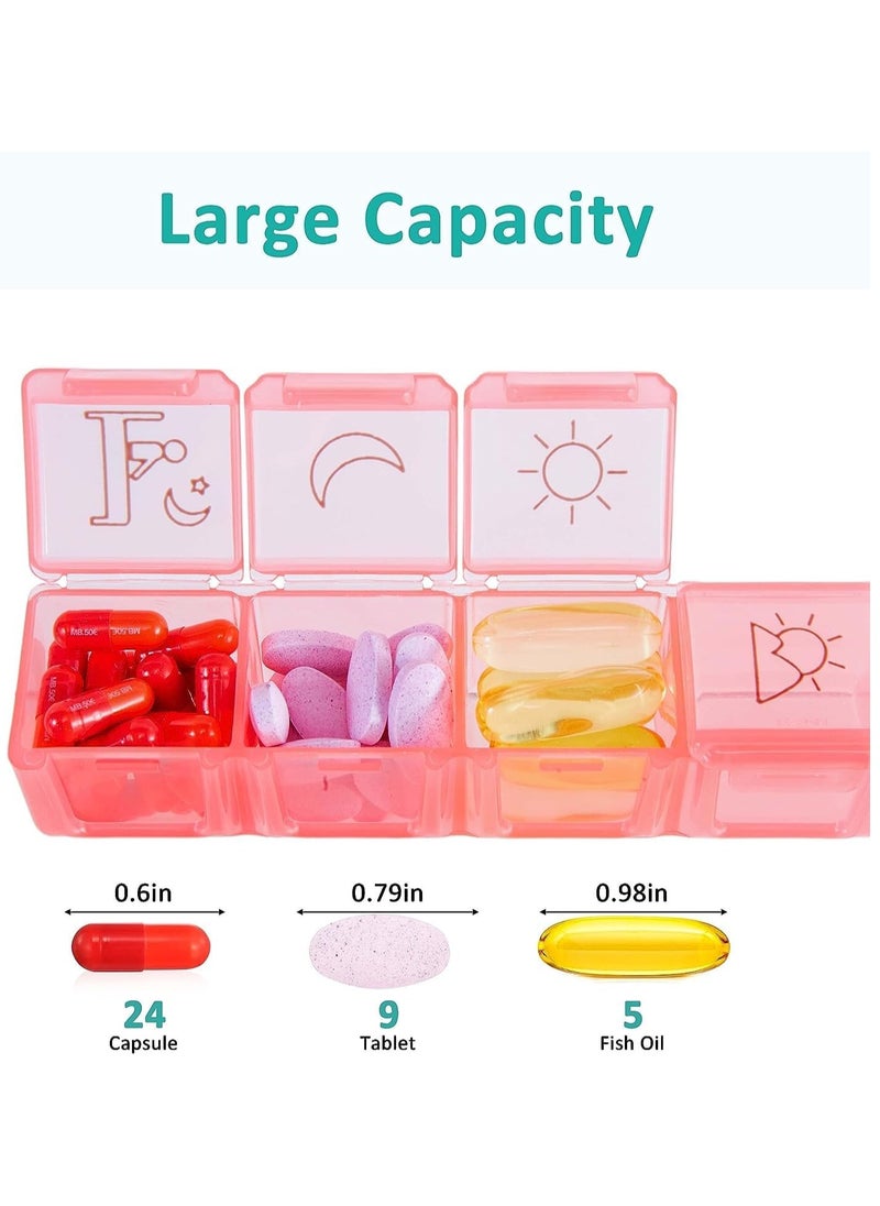 SYOSI - Weekly Pill Organizer 4 Times a Day, Box 7 Day with Separate Container for Travel, Portable Case Medication, Vitamins, Fish Oil and Supplements(Clear Green) - Image 1
