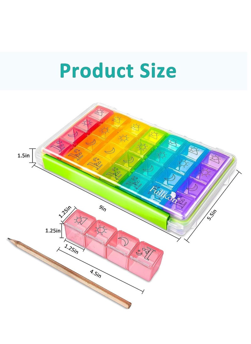 SYOSI - Weekly Pill Organizer 4 Times a Day, Box 7 Day with Separate Container for Travel, Portable Case Medication, Vitamins, Fish Oil and Supplements(Clear Green) - Image 1