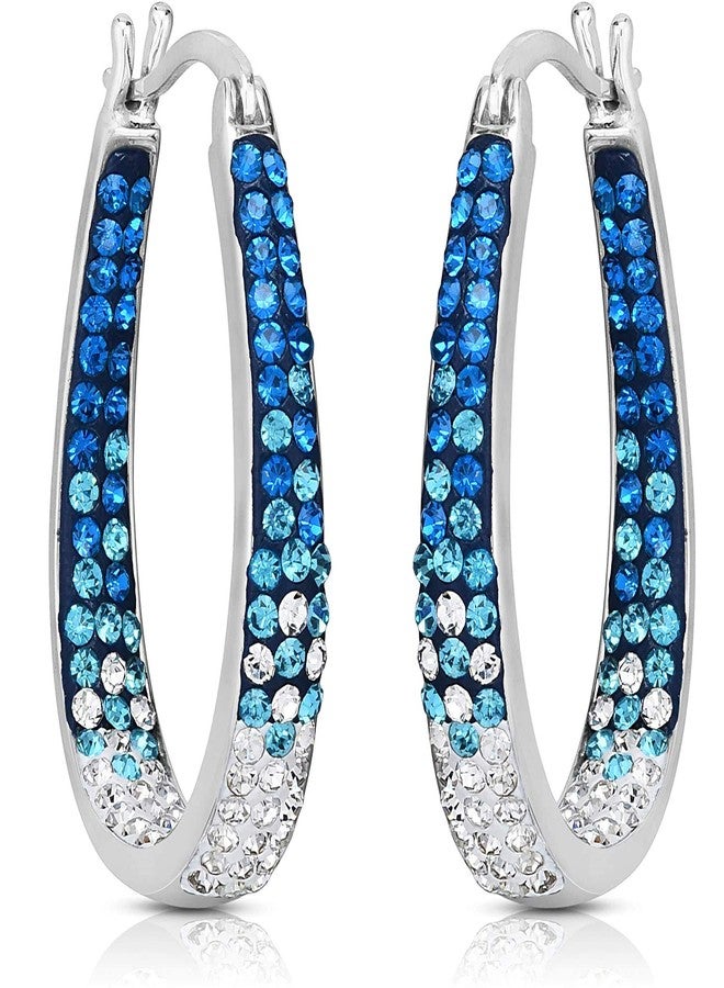 Savlano 14K White Gold Plated Inside Out Crystal Hoop Earrings For Women (Light Blue-White) - Image 2