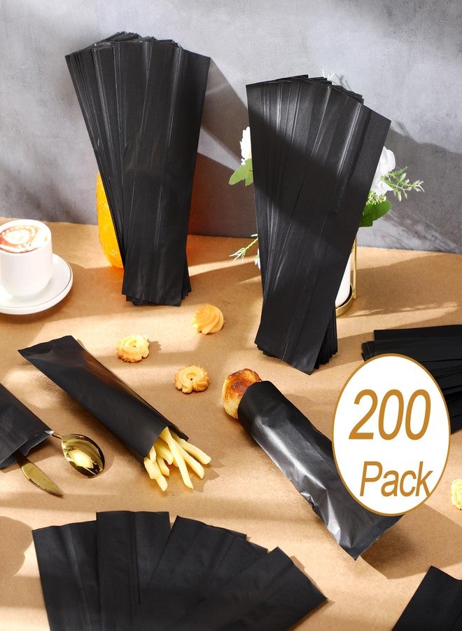 Zhehao 200 Pcs Kraft Paper Bags Kraft Churro Bags Grease Silverware Sleeves for Resistant Utensils Cutlery Cookies Bakery Candy Treats (Black) - Image 4