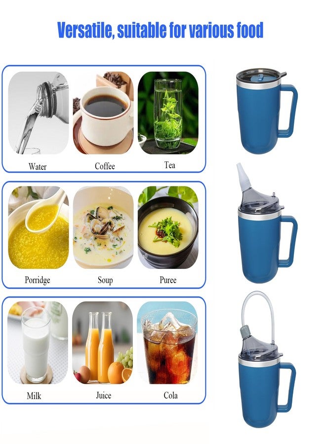 ACUDUDOMA Adult Spill Proof Cup for Elderly, 3 in 1 Stainless Steel Sippy Cup with Straw and 2 Lids, Suitable for Seniors Disabled Patients Limited Mobility, 14 OZ - Image 1