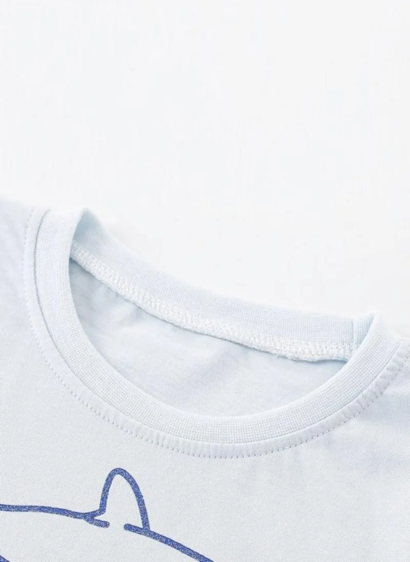 YUNIQEE Blue Printed Round Neck T-shirt