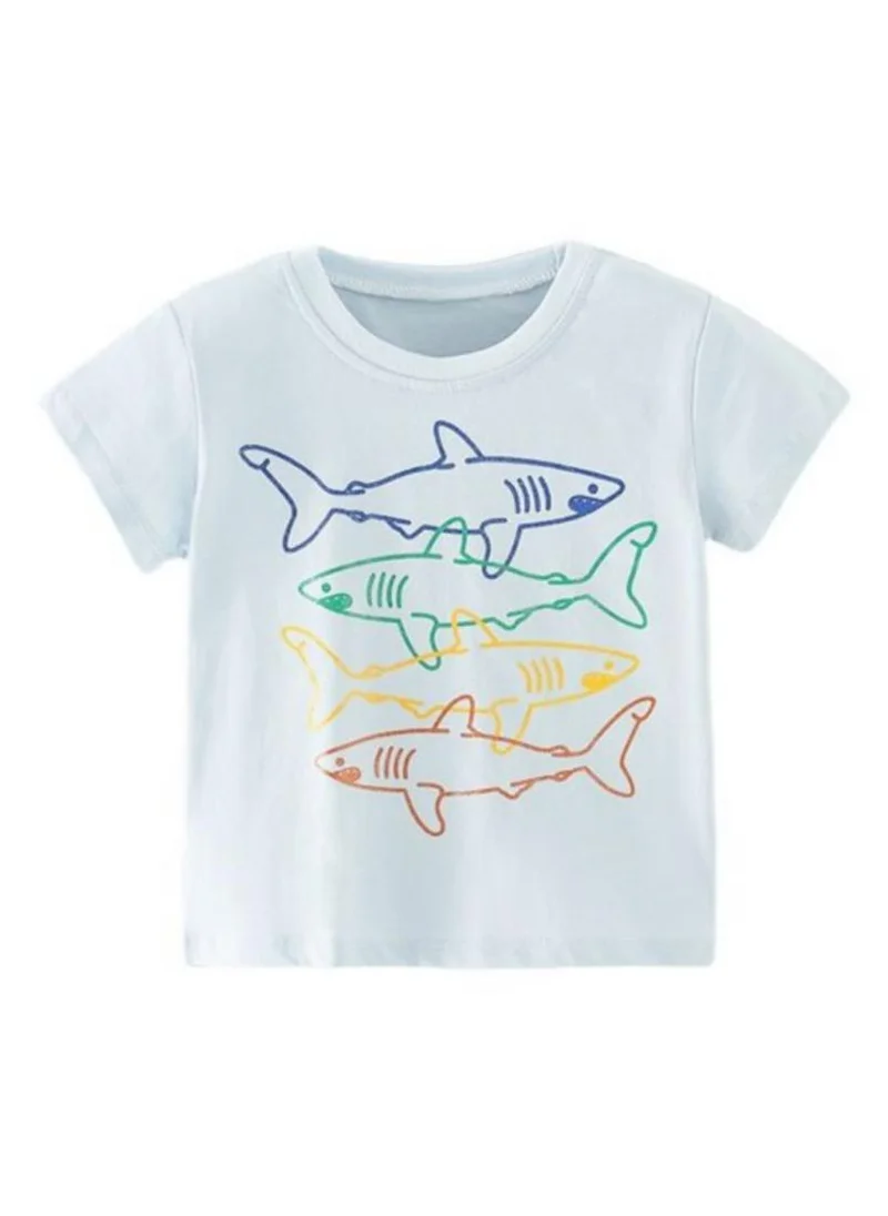 YUNIQEE Blue Printed Round Neck T-shirt