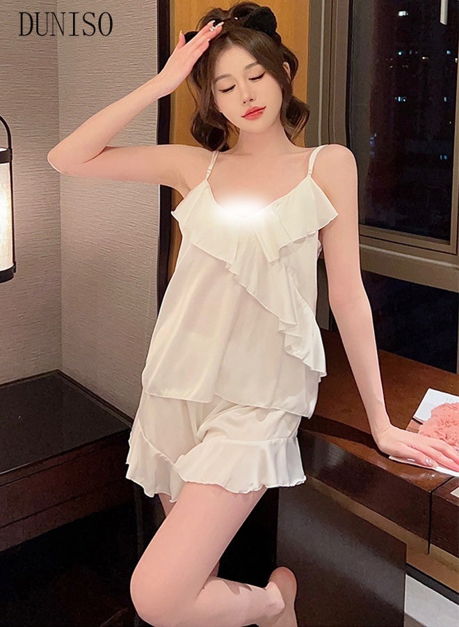 DUNISO Women's 2pcs Pajama Set Short Sleeve Slip Nightgown Sleepwear Breathable Loungewear Girls Comfortable V Neck Nightwear Summer Home Wear - Image 4