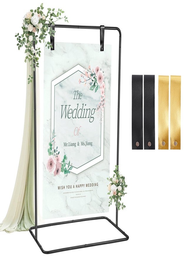 ParseBio Wedding Sign Holder, 68”x31”x 20” Adjustable Black Welcome Sign Stand with Leather Sign Hanging Straps, Sign Rack,Heavy Duty Easel for Valentines Day, Wedding Seating Chart Stand - Image 1