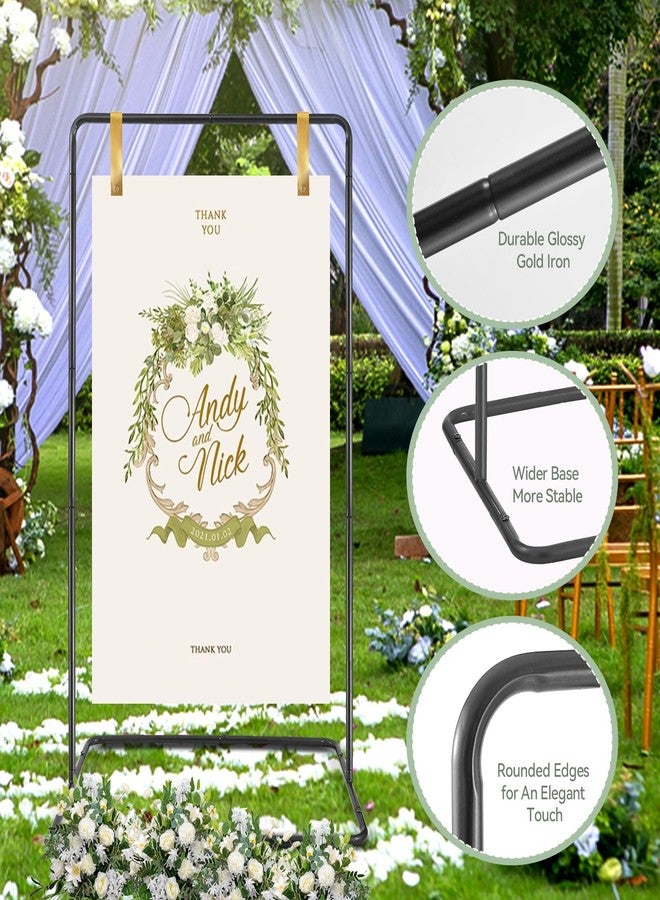 ParseBio Wedding Sign Holder, 68”x31”x 20” Adjustable Black Welcome Sign Stand with Leather Sign Hanging Straps, Sign Rack,Heavy Duty Easel for Valentines Day, Wedding Seating Chart Stand - Image 3