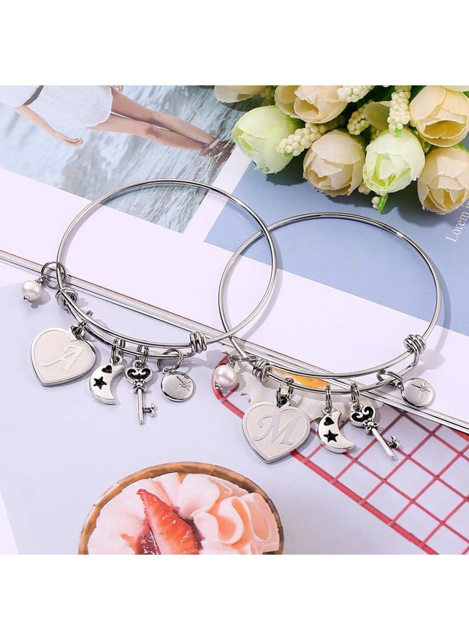 M MOOHAM Letter Bracelets Valentines Gifts - Engraved S Womens Initial Expandable Wire Bangle Bracelet with Heart Charm Christmas Valentines Birthday Jewelry Present for Women Teen Girls Kids Bridesmaids Gifts - Image 5