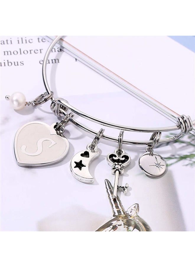 M MOOHAM Letter Bracelets Valentines Gifts - Engraved S Womens Initial Expandable Wire Bangle Bracelet with Heart Charm Christmas Valentines Birthday Jewelry Present for Women Teen Girls Kids Bridesmaids Gifts - Image 3