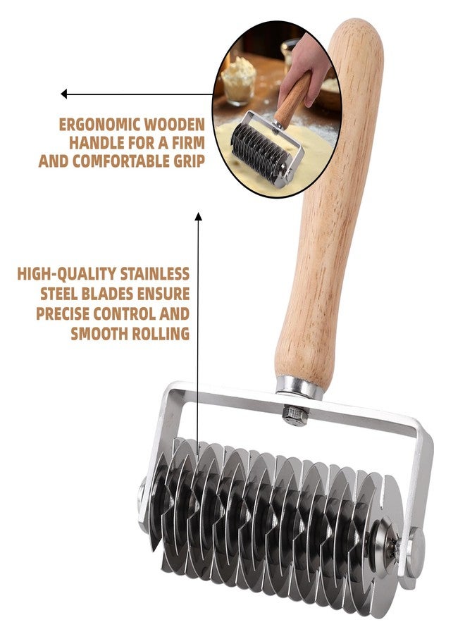 قطاعة عجين شبكية من JuyVerq، قطاعة عجين شبكية من الفولاذ المقاوم للصدأ بمقبض خشبي، قطاعة احترافية لقشرة المعجنات، أداة تقطيع منزلية موفرة للوقت للفطائر والخبز وبيتزا لحم ويلينغتون - Image 4
