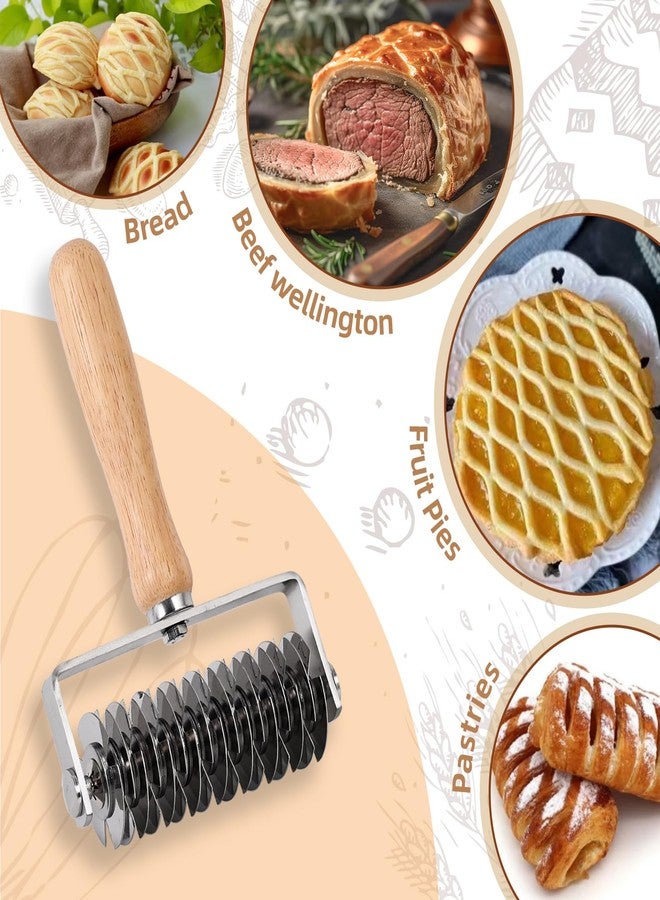 قطاعة عجين شبكية من JuyVerq، قطاعة عجين شبكية من الفولاذ المقاوم للصدأ بمقبض خشبي، قطاعة احترافية لقشرة المعجنات، أداة تقطيع منزلية موفرة للوقت للفطائر والخبز وبيتزا لحم ويلينغتون - Image 3