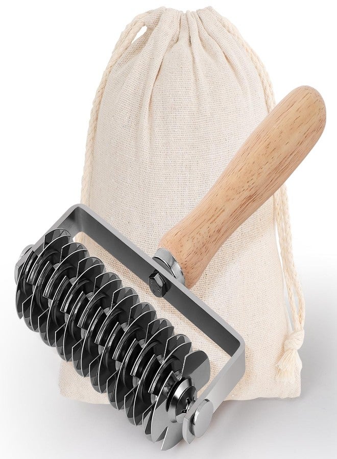 قطاعة عجين شبكية من JuyVerq، قطاعة عجين شبكية من الفولاذ المقاوم للصدأ بمقبض خشبي، قطاعة احترافية لقشرة المعجنات، أداة تقطيع منزلية موفرة للوقت للفطائر والخبز وبيتزا لحم ويلينغتون - Image 1