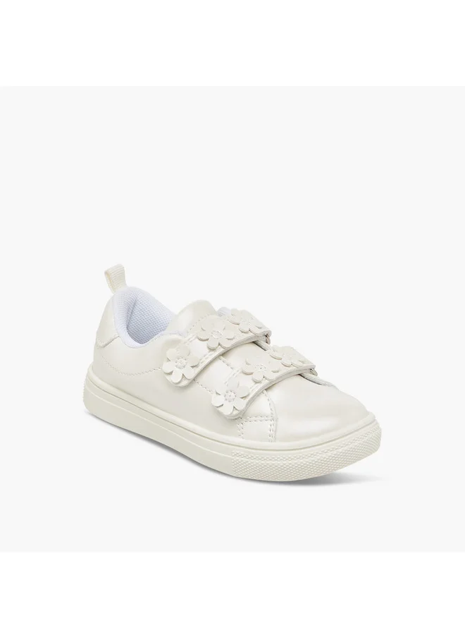 Barefeet Girls Floral Accent Sneakers with Hook and Loop Closure