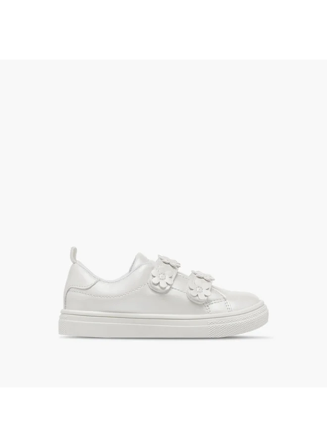 Barefeet Girls Floral Accent Sneakers with Hook and Loop Closure
