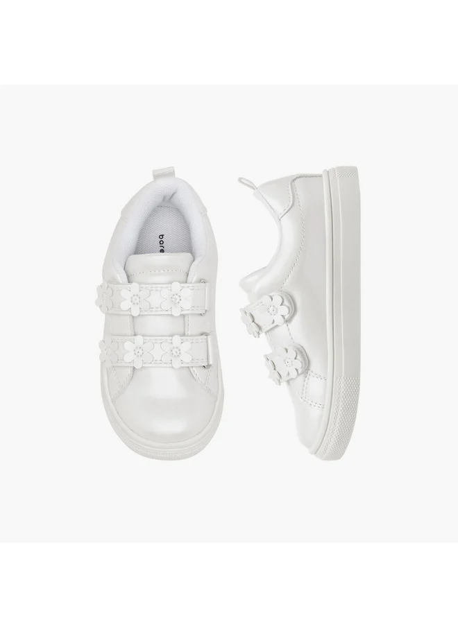 Barefeet Girls Floral Accent Sneakers with Hook and Loop Closure