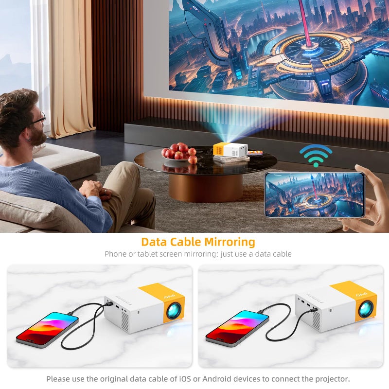 PVO Projector WiFi Portable Movie Projector 1080P, Phone Screen Can Be Mirrored to VideoProjector Via WiFi Or Via Data Cable, Compatible With Smartphone/ Tablet/ Laptop/TV Stick/PS/Type-C/USB Drive - Image 3