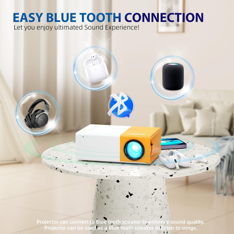 PVO Projector WiFi Portable Movie Projector 1080P, Phone Screen Can Be Mirrored to VideoProjector Via WiFi Or Via Data Cable, Compatible With Smartphone/ Tablet/ Laptop/TV Stick/PS/Type-C/USB Drive - Image 4