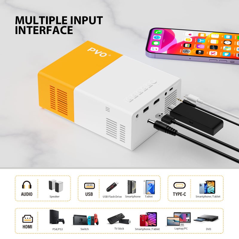 PVO Projector WiFi Portable Movie Projector 1080P, Phone Screen Can Be Mirrored to VideoProjector Via WiFi Or Via Data Cable, Compatible With Smartphone/ Tablet/ Laptop/TV Stick/PS/Type-C/USB Drive - Image 5