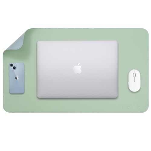 AROPANA Vegan Leather Desk Mat | Large Reversible Mouse Pad & Computer Table Protector | Dual-Side Waterproof Extended Laptop Pad with Edge-Stitched Design (60x35CM, Light Green and Blue) - Image 1