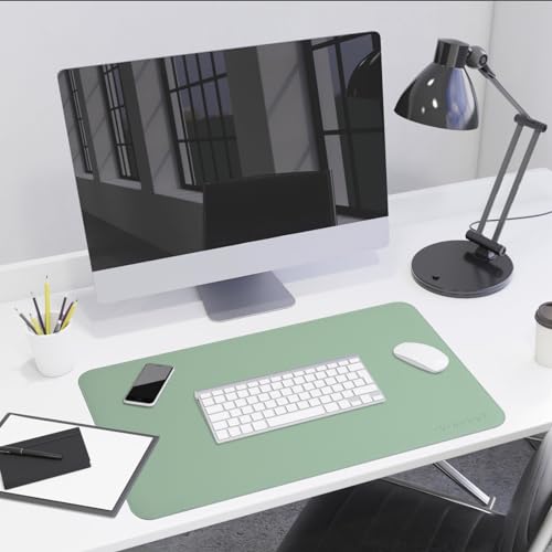 AROPANA Vegan Leather Desk Mat | Large Reversible Mouse Pad & Computer Table Protector | Dual-Side Waterproof Extended Laptop Pad with Edge-Stitched Design (60x35CM, Light Green and Blue) - Image 2